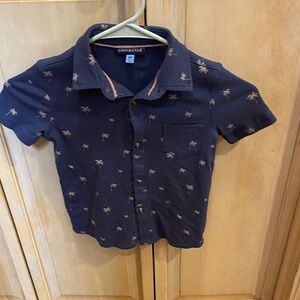 Andy & Evan Navy Short-Sleeve Button-Up with Tan Palm Print